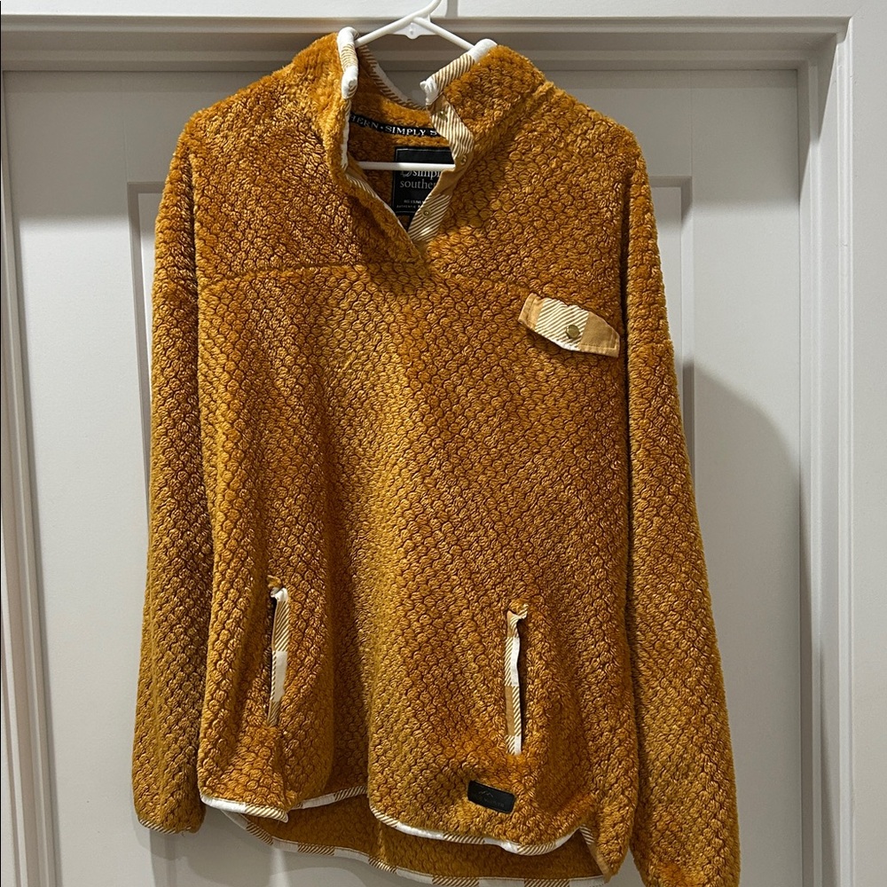 Simply Southern Golden Mustard Quilted Sherpa Pullover L